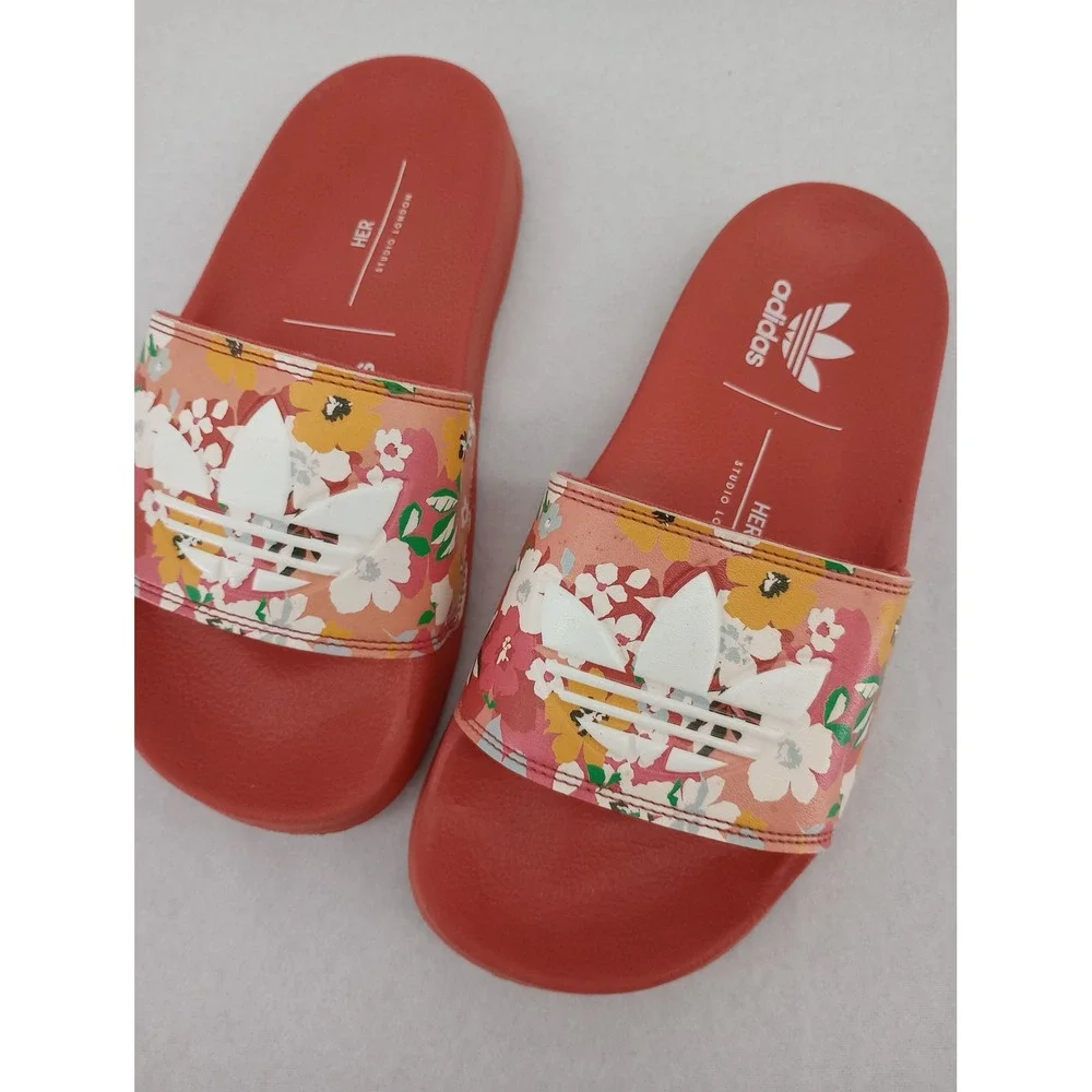 Adidas Adilette Slides Girls Hazy Rose Floral Her Studio London Size 4